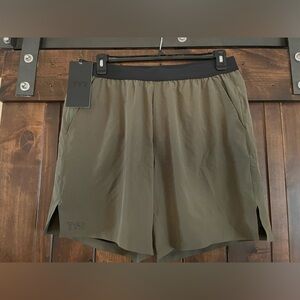 TYR Olive Athletic Performance Shorts with Black Waistband